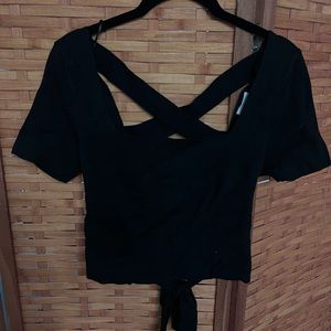 Black square neck tie back top